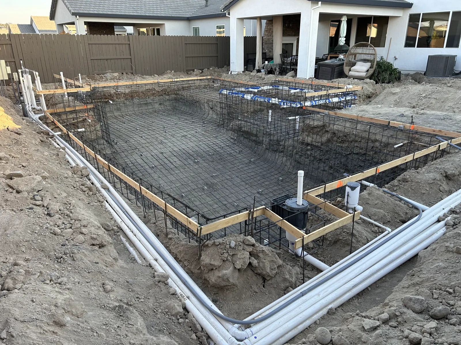 Forms and rebar phase of a CJR pool project